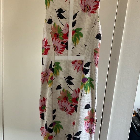 Etro Dress A Line Italian 46 Cream Tweed Floral Red Pink Sleeveless Retro - Picture 5 of 6